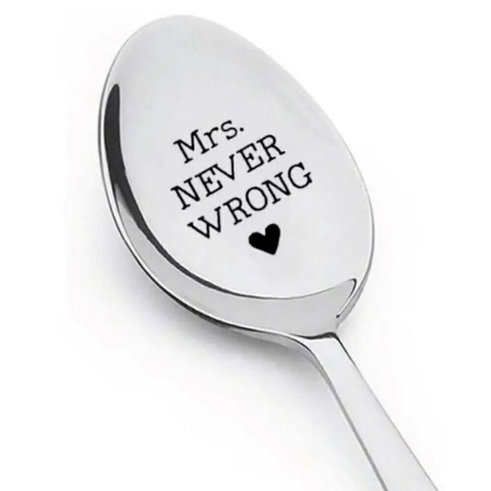 NWT Mrs. NEVER WRONG Silver Stainless Steel Spoon Anniversary,Valentine’s Gift